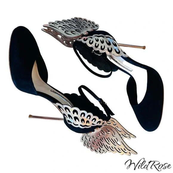 SOPHIA WEBSTER EVANGELINE D’ORSAY BLACK & ROSE GOLD BUTTERFLY WINGS PUMPS SZ 36